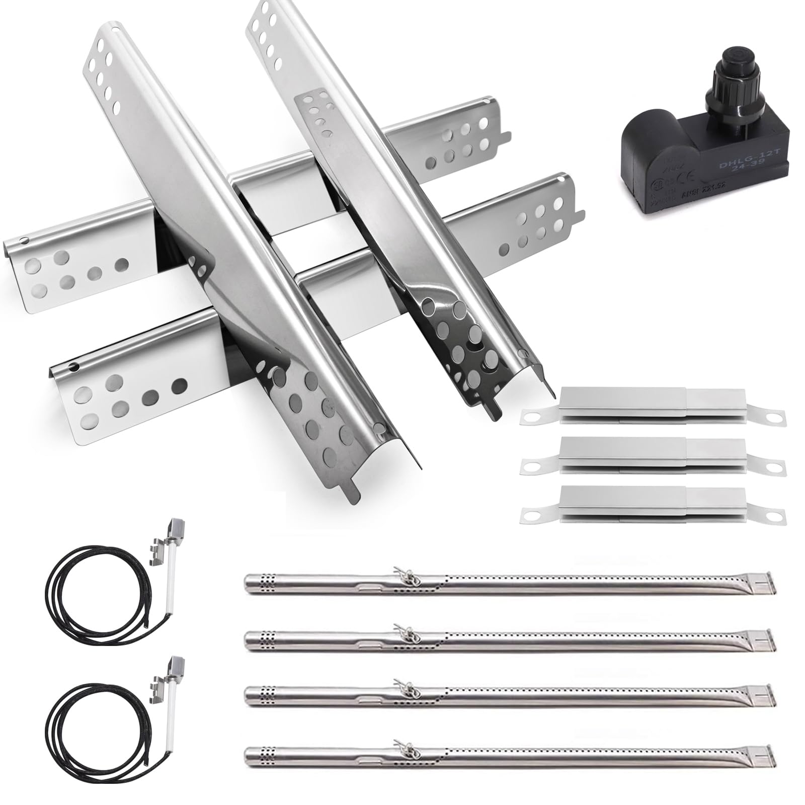 Criditpid Grill Replacement Parts for Charbroil Advantage 4 Burner 463344116 463343819 466344116 Models, Grill Burners, Heat Plate Shields, Crossover Tubes, Ignitors &amp; Spark Generator Kit.
