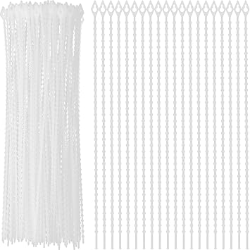 100 Pack Beaded Cable Ties Fasteners Adjustable Zip Ties Ultra Strong Reusable Wire Ties Durable Plastic Zip Straps Flexiable White Beads Loop Twist Ties, 9 Inch