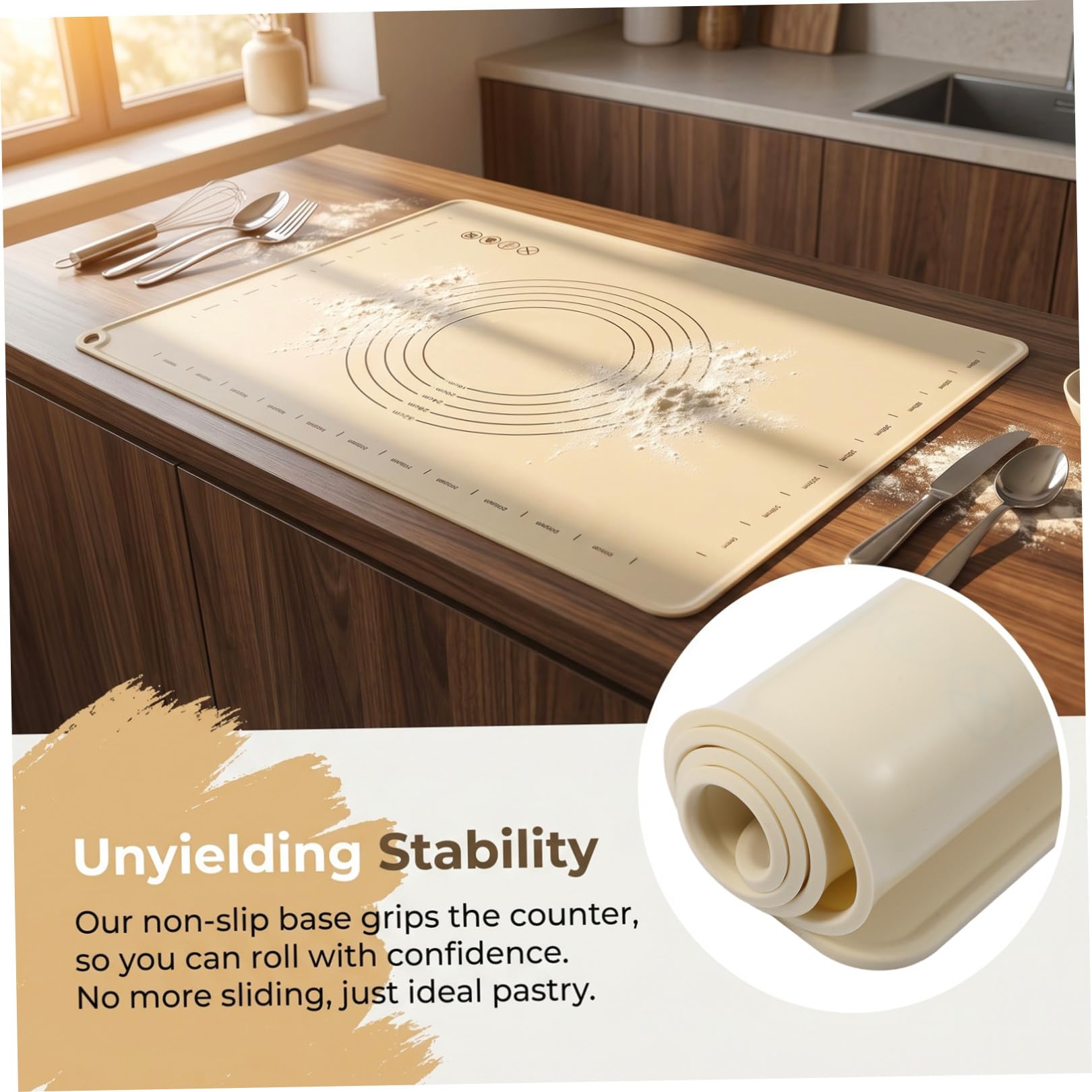 Set di Mattarello in Acciaio Inox e Tappetino in Silicone | Impasto, Biscotti e Pane, Design Antiscivolo Ispessito, Superficie Antiaderente
