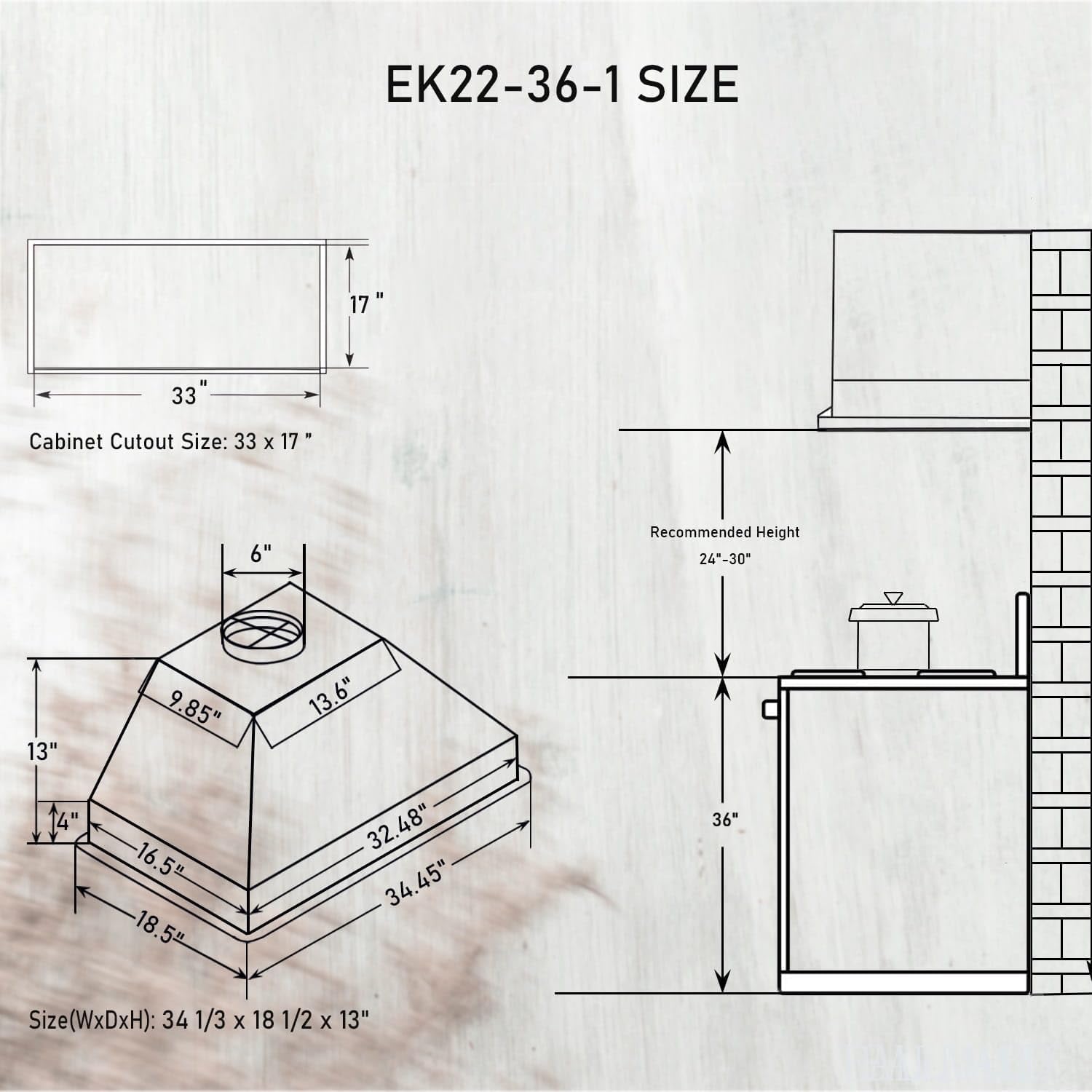 Range Hood Insert 36 Inch, 970 CFM Insert Range Hood, with Remote, Gesture Sensing Range Hood Insert, Touch Control Vent Hood Insert, 4-Speed Hood Range Insert, Hood Vent Insert, EK22-36-1