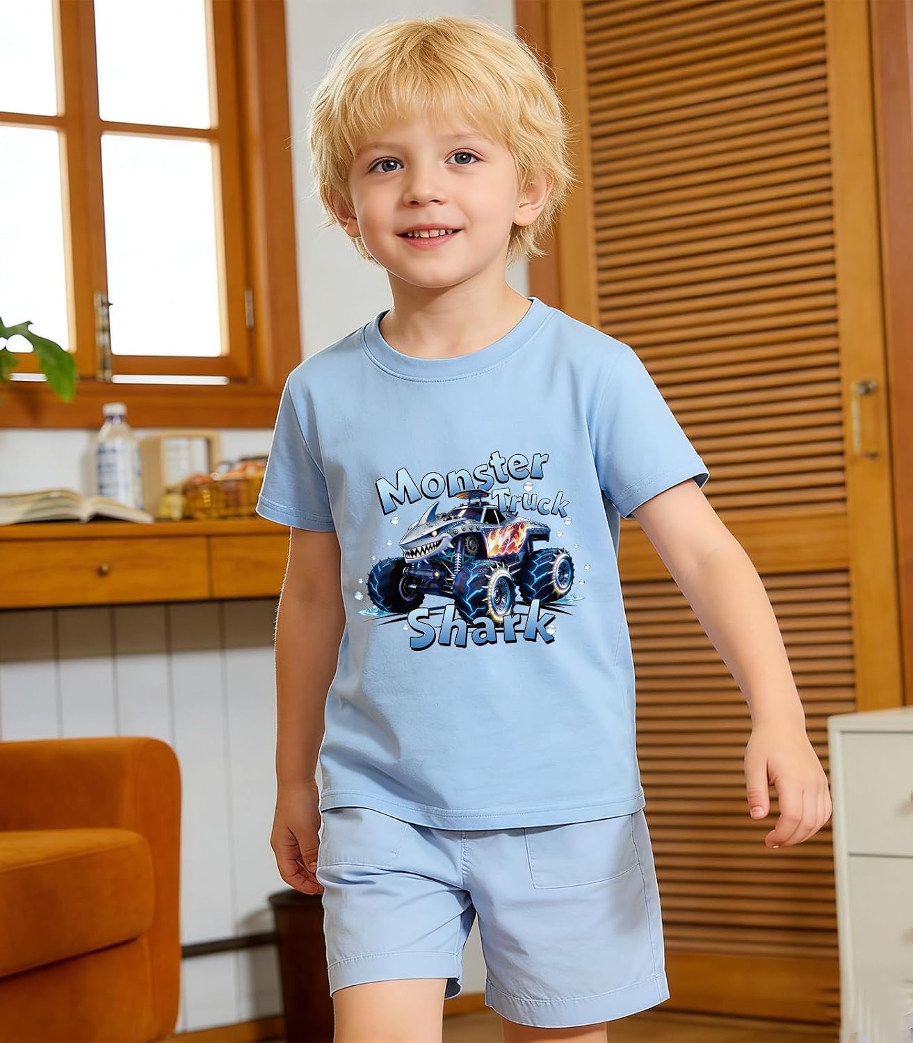 Tkria Boy Summer Shirt Short Sleeve Shirts Train Monster Truck Car Toddler Boys T-Shirt Clothes 1-7T image 2