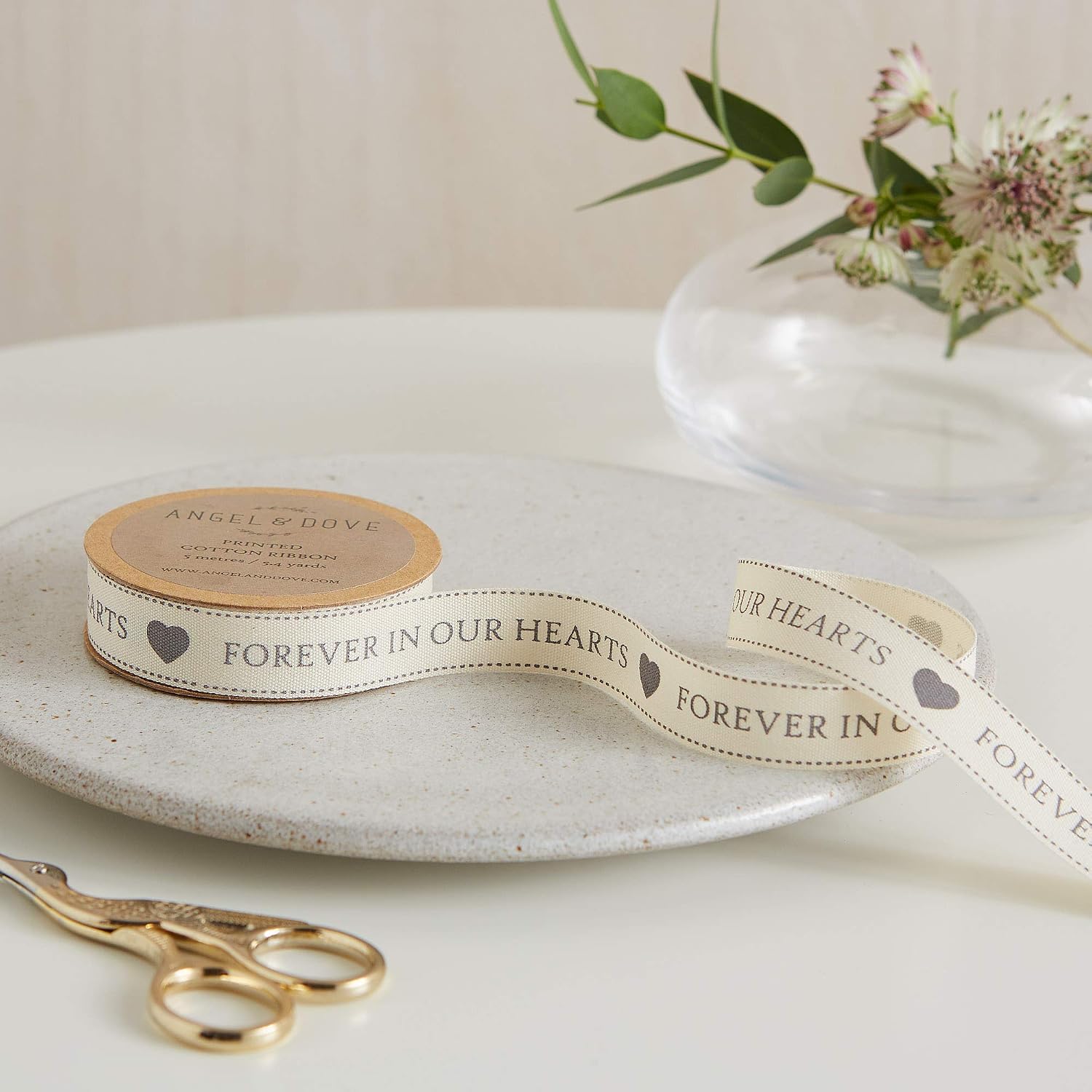 ANGEL & DOVE 'Forever in Our Hearts' Ribbon - for Funeral Flowers, Favors, Stationery, Sympathy Gifts (5m / 5.4yds) (Pack of 2)