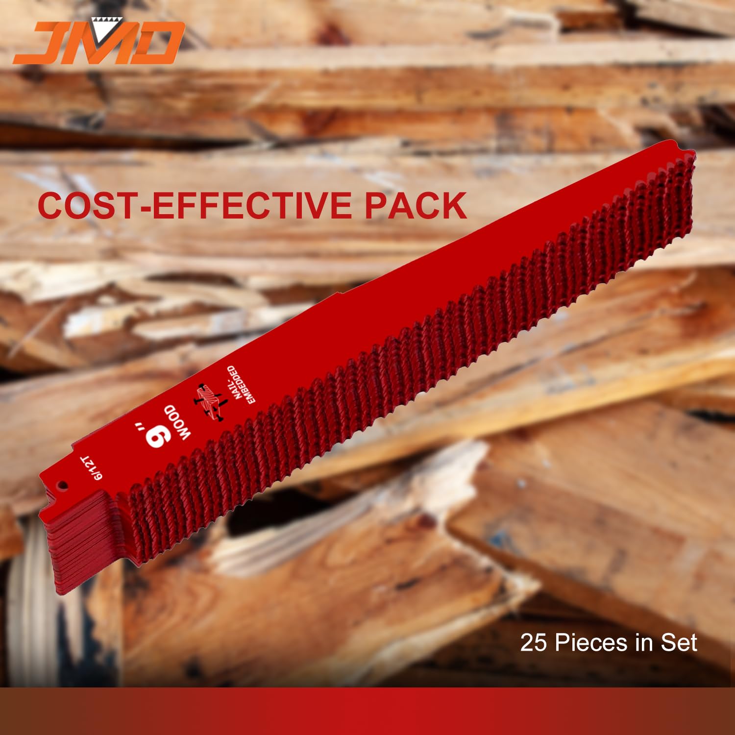 25-Piece 9 Inch 6/12 TPI Bi-Metal Reciprocating Saw Blades for Wood with Nails, Nailed Wood Cutting Saw Blades