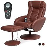 Best Choice Products Faux Leather Electric Massage Recliner w&sol;Stool Footrest Ottoman&comma; Remote Control&comma; 5 Heat & Massage Modes&comma; Side Pockets - Brown