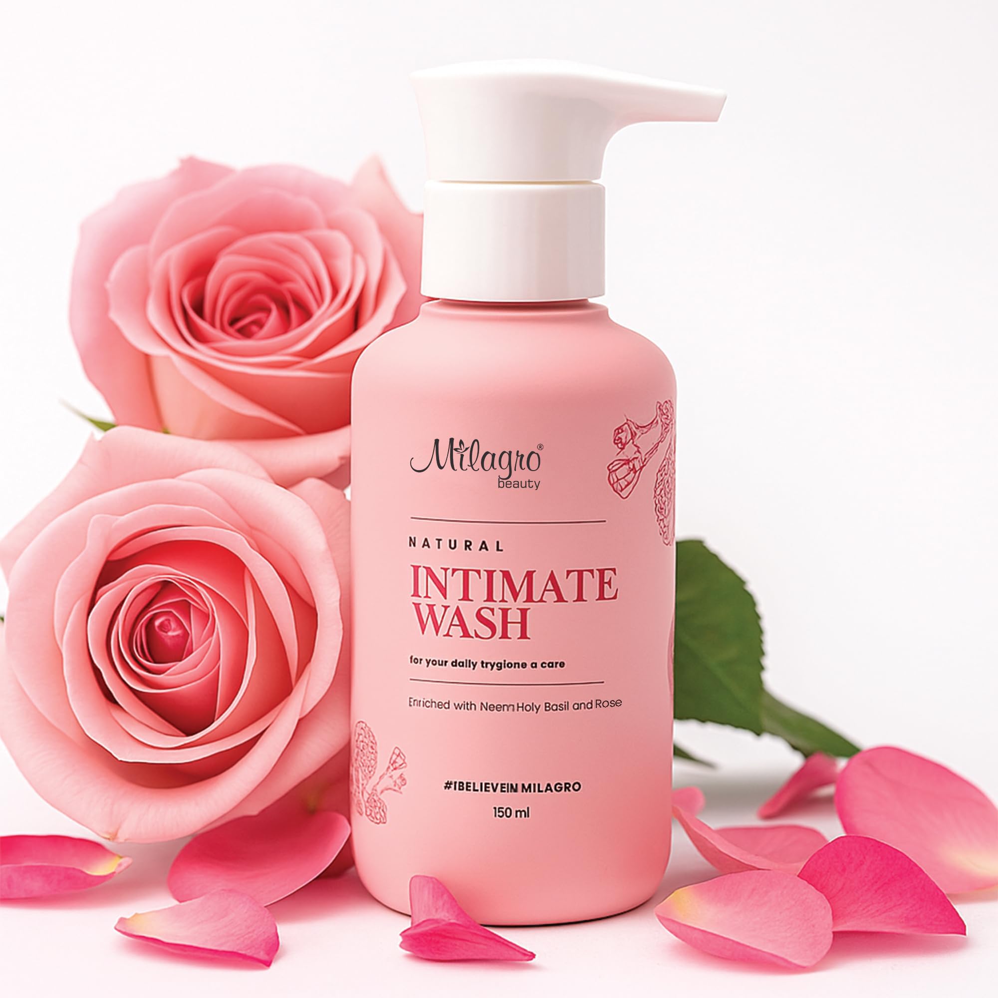 Milagro Beauty Natural Intimate Wash for Women – Gentle Feminine Hygiene Wash, pH-Balanced Formula, Soothes Itching & Dryness, Fights Odour, 100% Vegan & Paraben-Free, 120ml