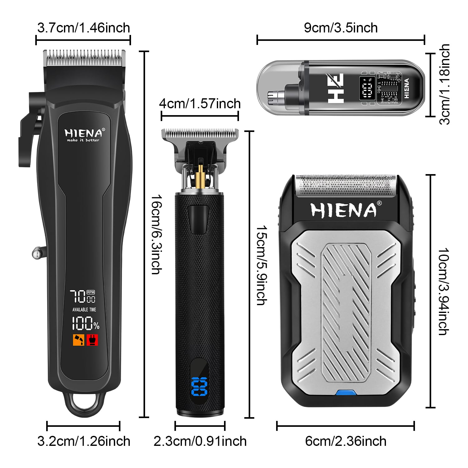 HIENA PRO Tondeuse à cheveux professionnelle sans fil pour homme, Rasoir à foil, Kit complet rechargeable USB