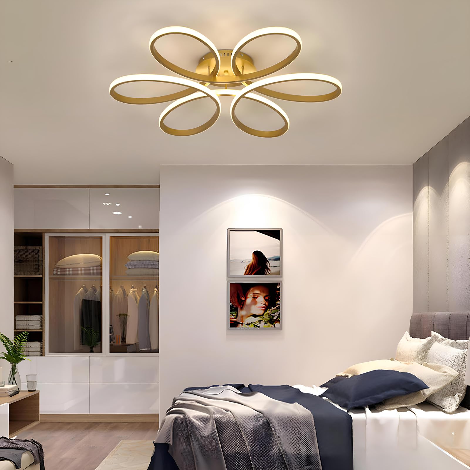 Sedtonmu Dimmable LED Ceiling Lights 76W Modern Acrylic Ceiling Lamp Lighting Fixture with Remote Control for Children's Room Living Room Bedroom Kitchen,Gold,L