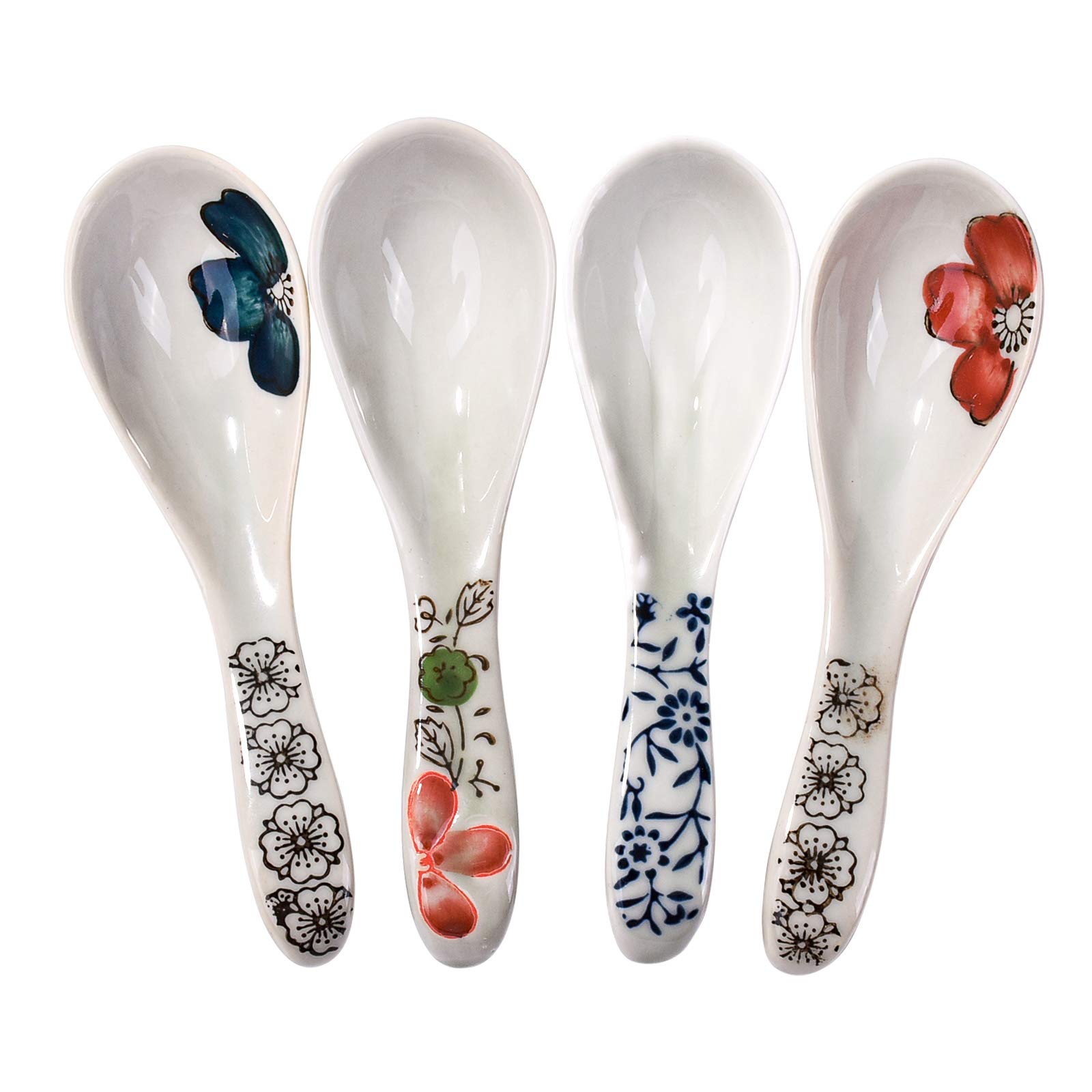 Set Di 4 Cucchiai Da Zuppa In Ceramica Asiatica - Per Ramen, Pho E Noodles Con Manico Lungo A 495851