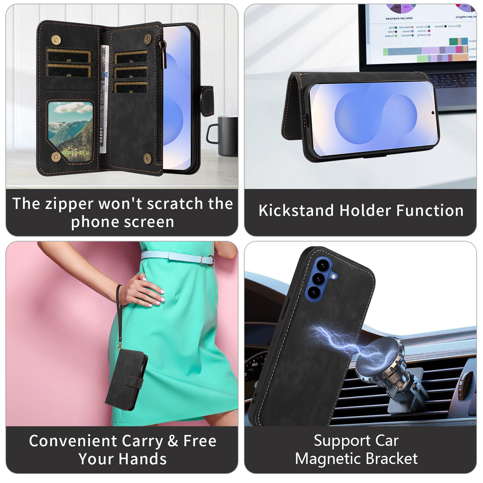Custodia per Samsung Galaxy S26 Plus S26+5G Portafoglio con cerniera magnetica staccabile e pellicola protettiva per lo schermo Crossbody Cordino Flip Card Holder Slot S26Plus 26S + S 26 26+ Donne