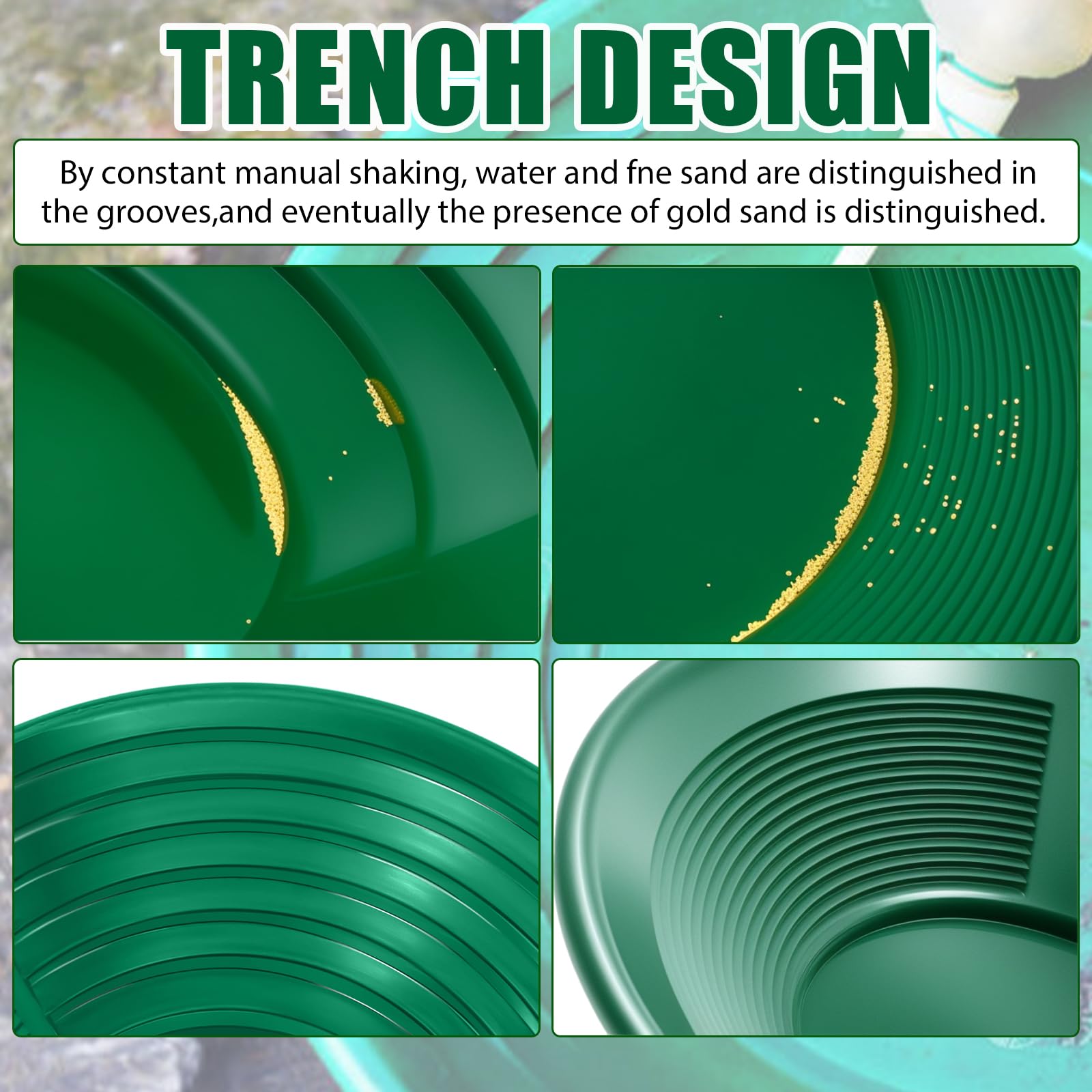 Orpaillage Kit Batee Orpaillage Matériel Gold Pan Kit 7 Pièces Orpaillage Tamis pour Sable Or Mines Lavage Manuel Or Panning (Vert Kit)