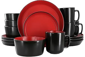 Elama Bacarra Stoneware 16 Piece 2 Tone Black and Red Dinnerware Set