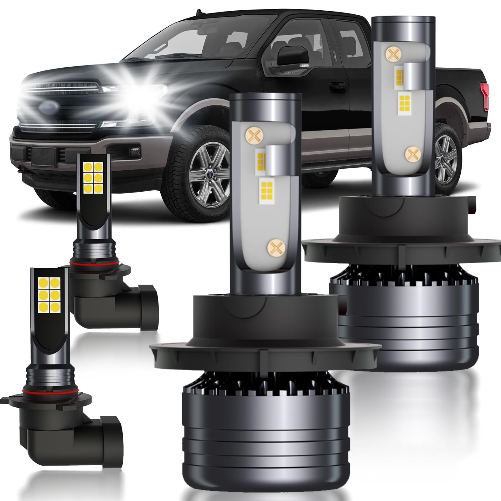 for Ford F150 2004-2014 LED Bulbs Combo, 4pcs Super Bright White High Low Beam and Fog Lights LED Blubs Package