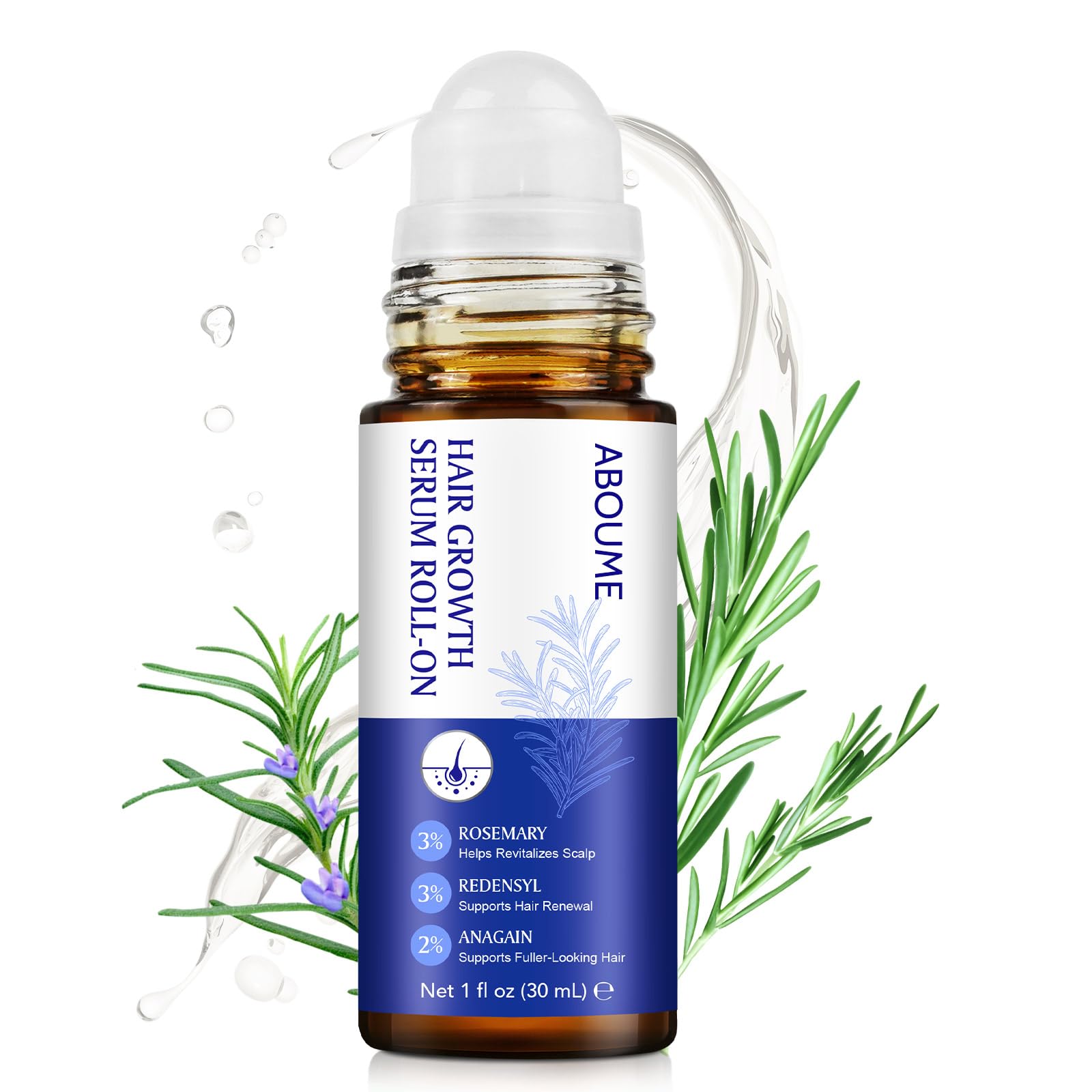Hair growth serum roll on, huile romarin cheveux apaise et nourrit le cuir chevelu, réduisant la chute des cheveux et renforçant les racines, pour hommes et femmes, 30 ml