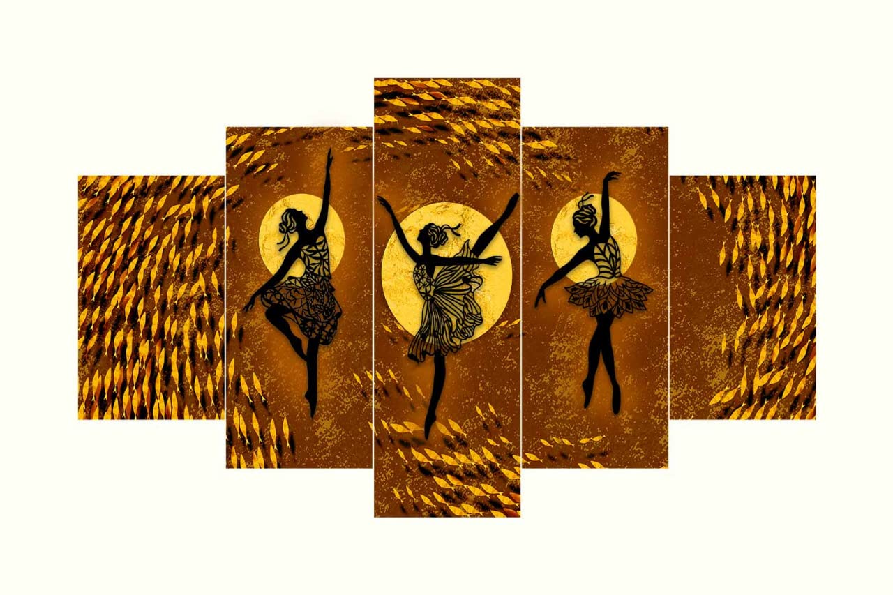 Masstone UV Laminated Digital Reprint Dancing Girl Wall Art, Multicolor, 30 x 17 Inch, Set of 5