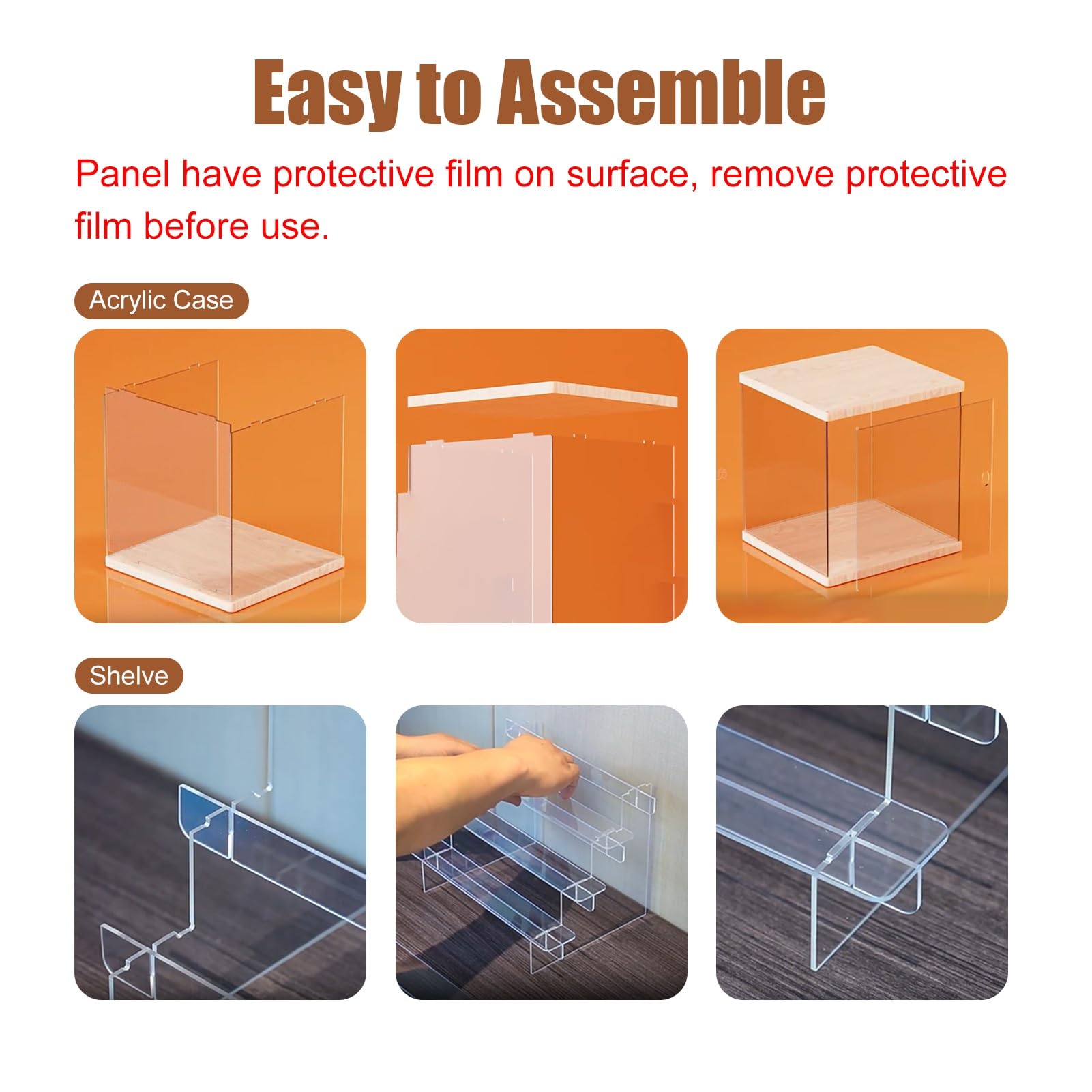 Teca Plexiglass Vetrina Espositiva Multistrato in Acrilico con Supporto | Vetrina con Ripiani Rimovibili e Frontale Aperto, Lunga 50 cm, con Base e Coperchio in Legno, Ideale(3 Tier-50x16.5xH25cm)