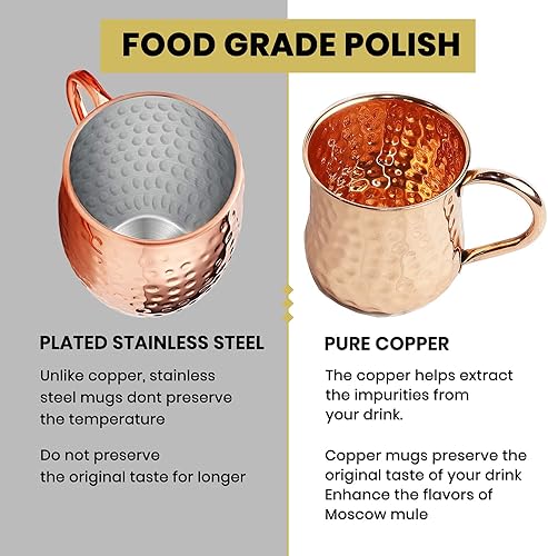 Miniatura 3 de Eunoia Moscow Mule - Tazas de cobre (juego de 4) con pajitas a juego y vasos de chupito  100% puro, real y sólido estilo martillado, auténticos