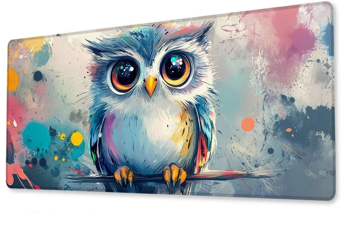 Alfombrilla Ratón XXL 1600x800x3 mm Mouse Pad Grande Gaming Búho Alfombrilla Escritorio,con Base de Goma Tapete Escritorio con Bordes Cosidos, Impermeable Antideslizante Ordenador Desk Mat zj-297