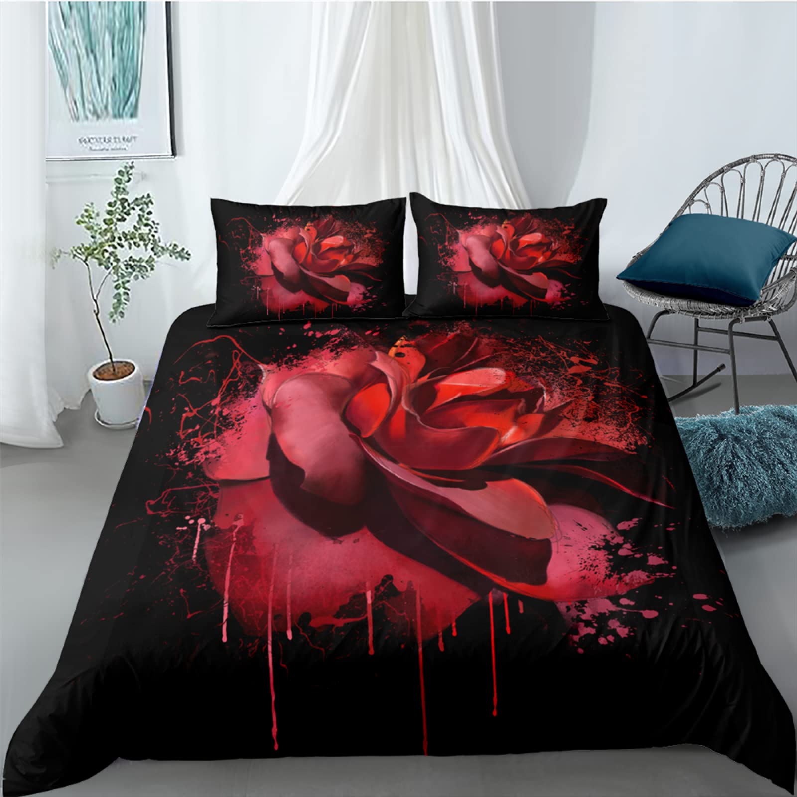 Parure de lit ado motif fleur noir pour décorer une chambre