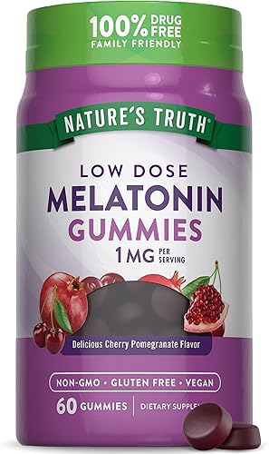 Nature's Truth Gomitas de melatonina  1 mg  60 unidades  Veganas, sin OMG y sin gluten  Sabor a granada cereza
