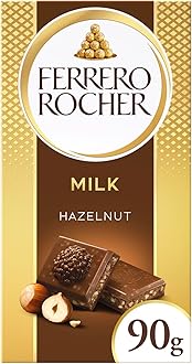 Ferrero Rocher Original Milk Chocolate Bars and Hazelnut, Party Food, Chocolate Hamper, Milk Chocolate with Crunchy Whole Hazelnut and Cocoa Filling, (90g)