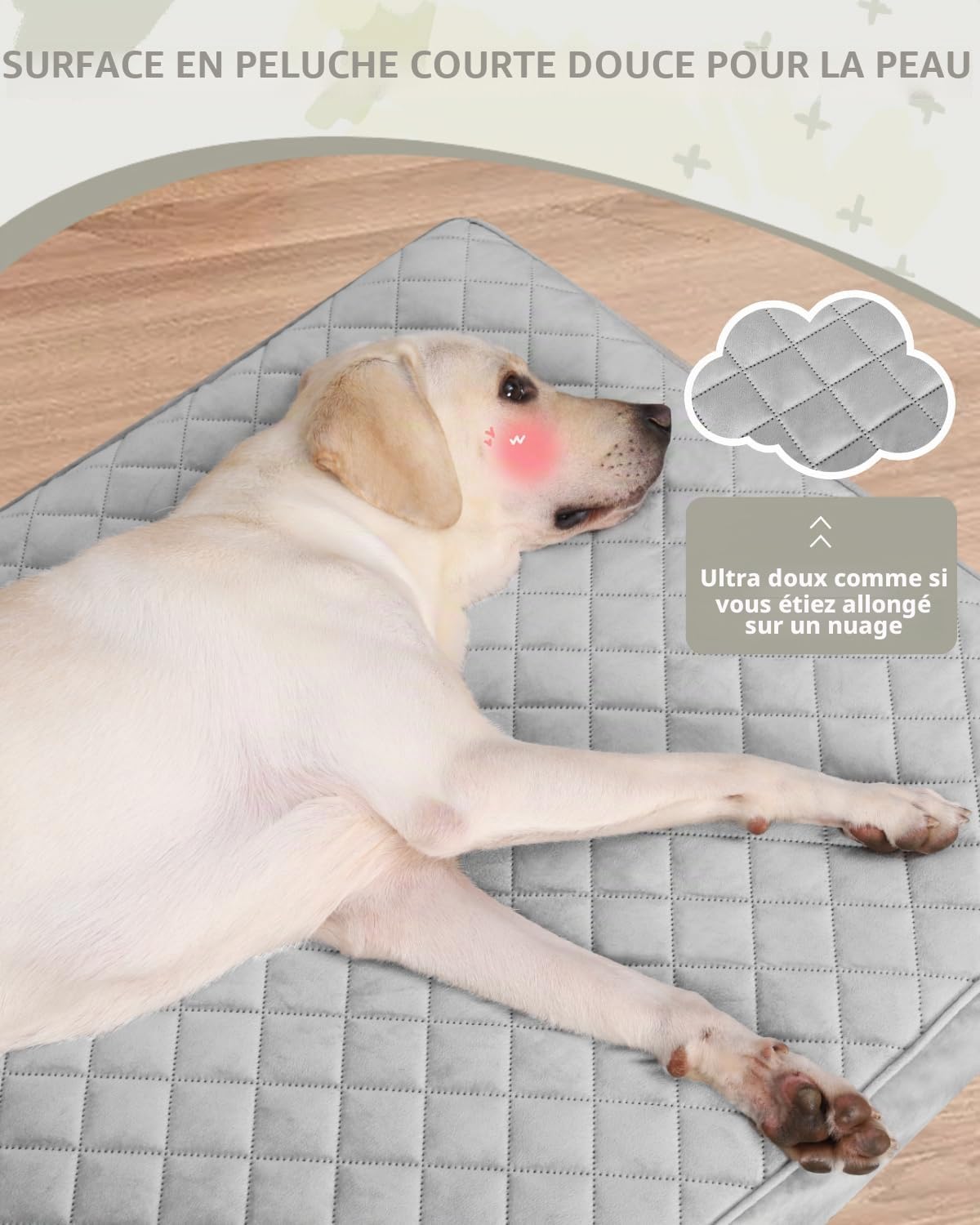 NUPIDA Lit orthopédique pour chien de grande taille, imperméable, matelassé, pour cage, avec housse amovible lavable et dos antidérapant, 104 x 68 cm, gris clair