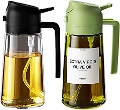 TrendPlain 2-Pack 16oz Olive Oil Dispenser Set - Original & Light-Blocking Bottles with Stickers - Black & Green