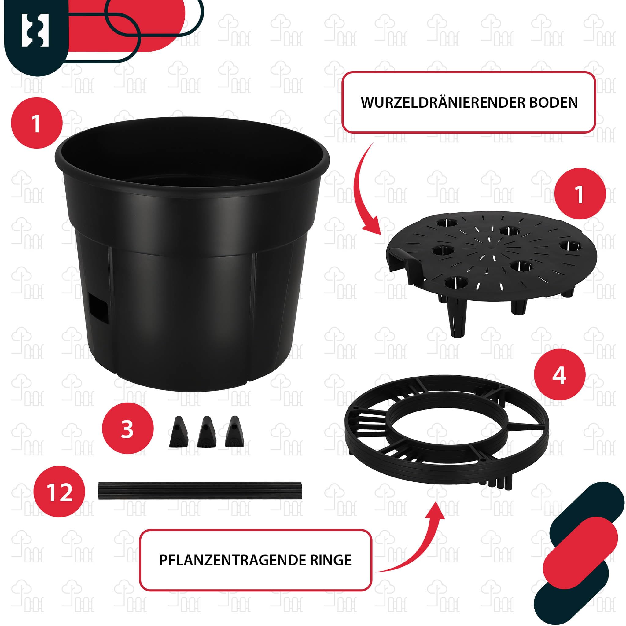 KOTARBAU® Doniczka Do Uprawy Pomidorów Z Drabinką Na Balkon Czarna 39 CM Zestaw 4 szt