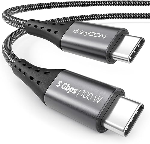 deleyCON 1,5m USB C Kabel PD3.0 (100W Schnellladekabel + Datenkabel 5 Gbit/s) La