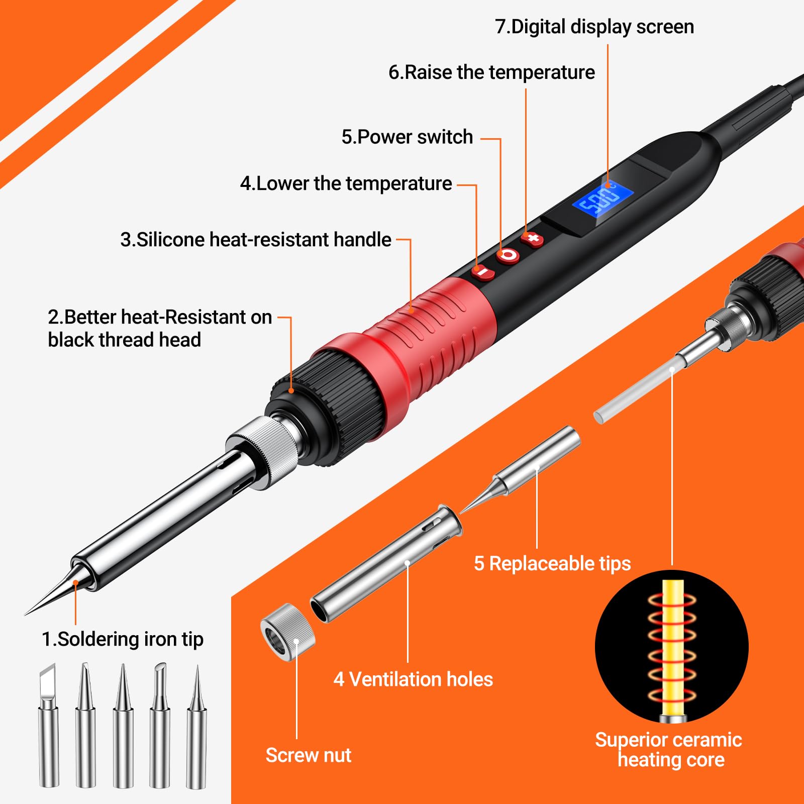Saldatore Elettrico Tanus TU-505B-100W 220V Con Punta Senza Piombo – Temperatura Stabile, Riscaldamento Rapido