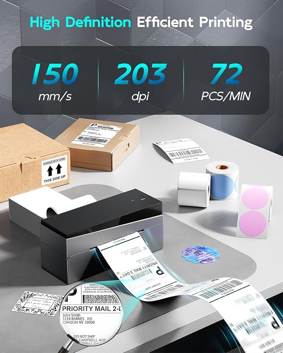 Bluetooth Thermal Shipping Label Printer, 4x6 Thermal Label Printer