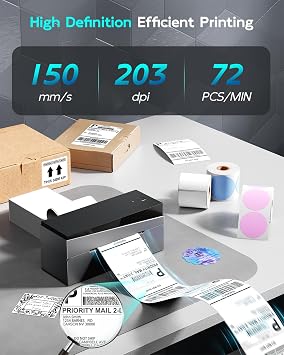 Bluetooth Thermal Shipping Label Printer, 4x6 Thermal Label Printer