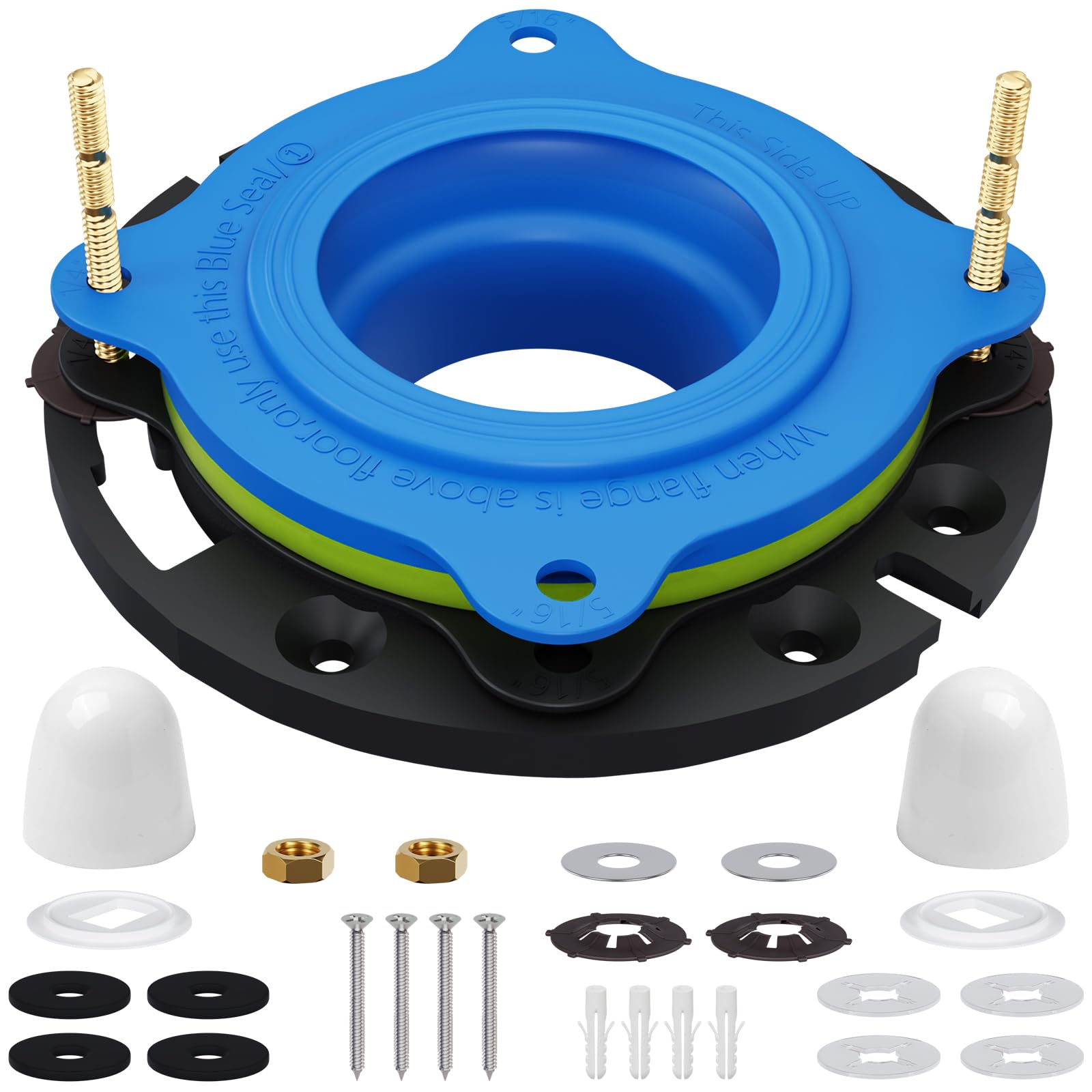 Toilet Flange Repair Kit with Flange & Elastic Wax Ring for Toilet Install, Toilet Ring Seal, Rubber Toilet Gasket Seal Replacement Kit Include Hardware Nuts, Washer, Bolts and Bolt Caps