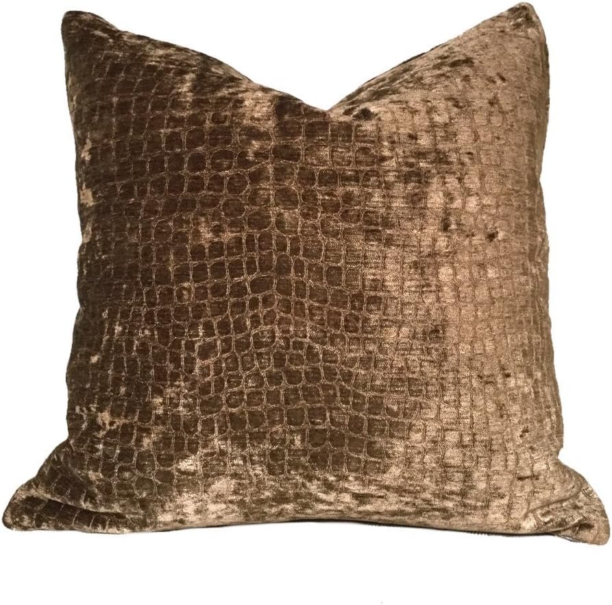 Bronze Brown Crocodile Alligator Pattern Chenille Texture Pillow Cover, Fits 18x18 Inch Cushion Inserts