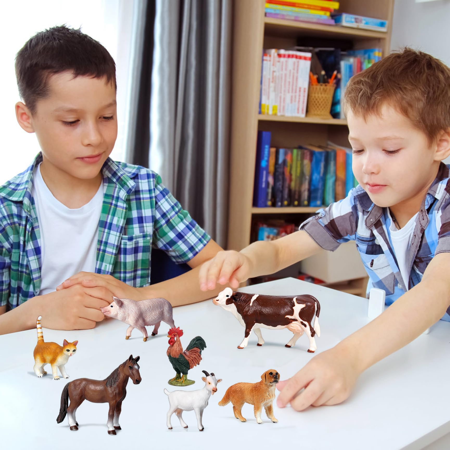 7 pezzi/set figurine di animali da fattoria, giocattoli realistici di animali da fattoria includono mucca, gatto, maiale e altro, in plastica inodore, figurine decorative educative per la cas