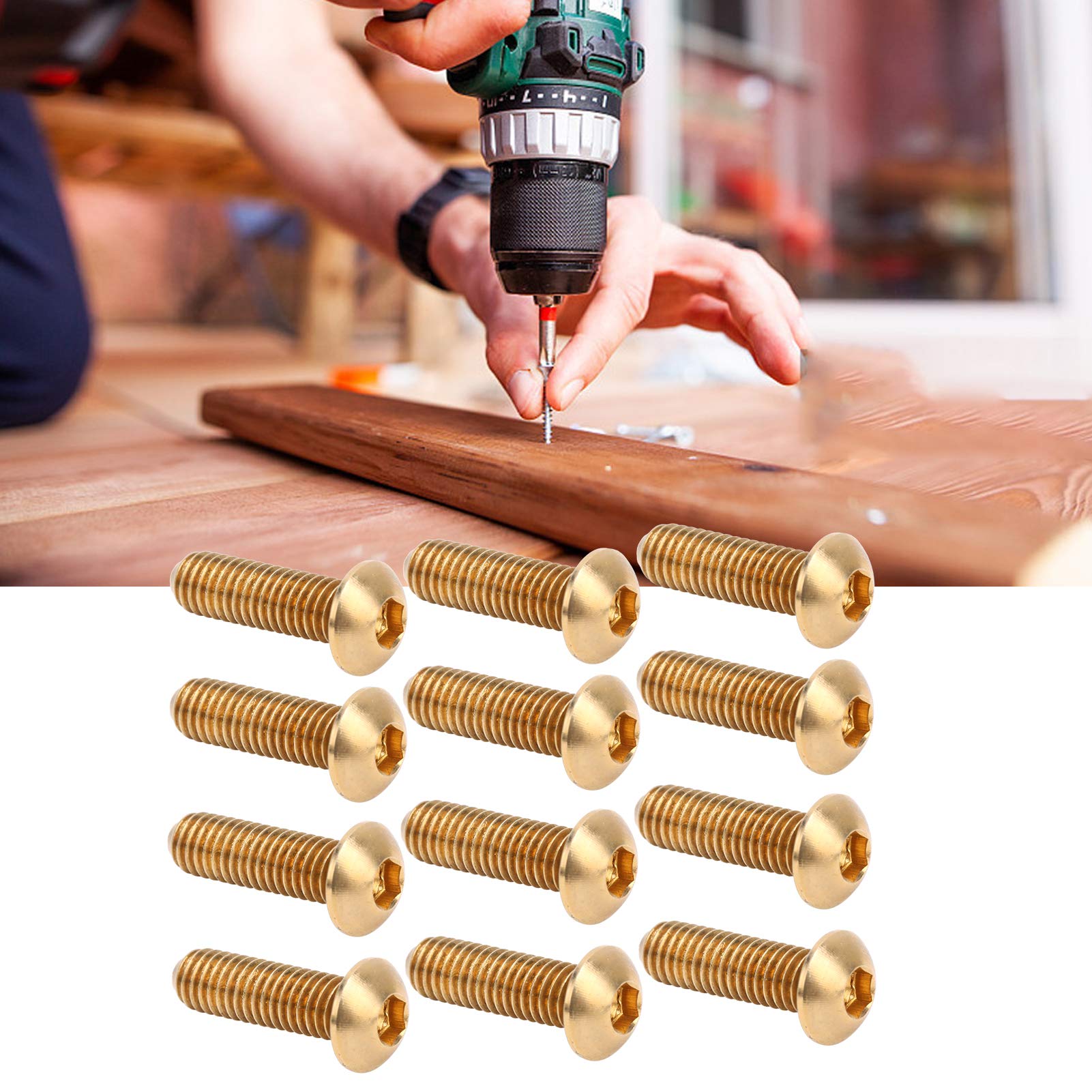Tornillo de zócalo hexagonal redondo, suministros de cobre M6, suministros de hardware industrial, tornillos de cobre puro de 50 piezas con superficie lisa, rosca macho de alta (M6*20)