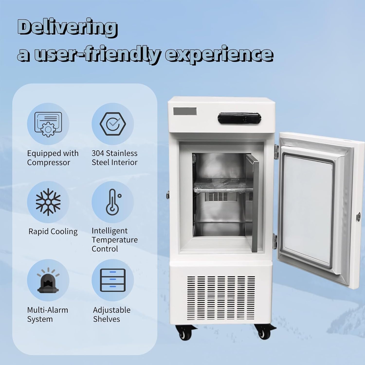 Upright Ultra-Low Temperature Freezer, Precise 0.1°C Control, Multiple Alarm Protection System, for Research Low-Temp Tests 28L-108L, -25°C~-86°C (58L -40°C)