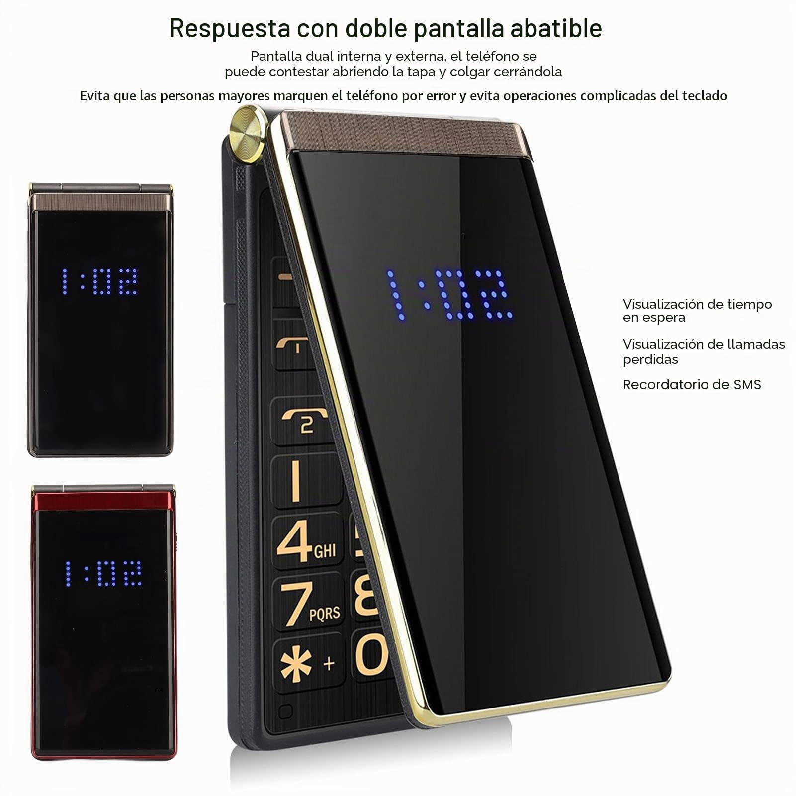 Teléfono Móvil con Tapa para Personas Mayores con Pantalla Grande de 2,8 Pulgadas, Teléfono Móvil con Tapa con Botón Grande, Teléfono con Tapa para Personas Mayores, Batería de