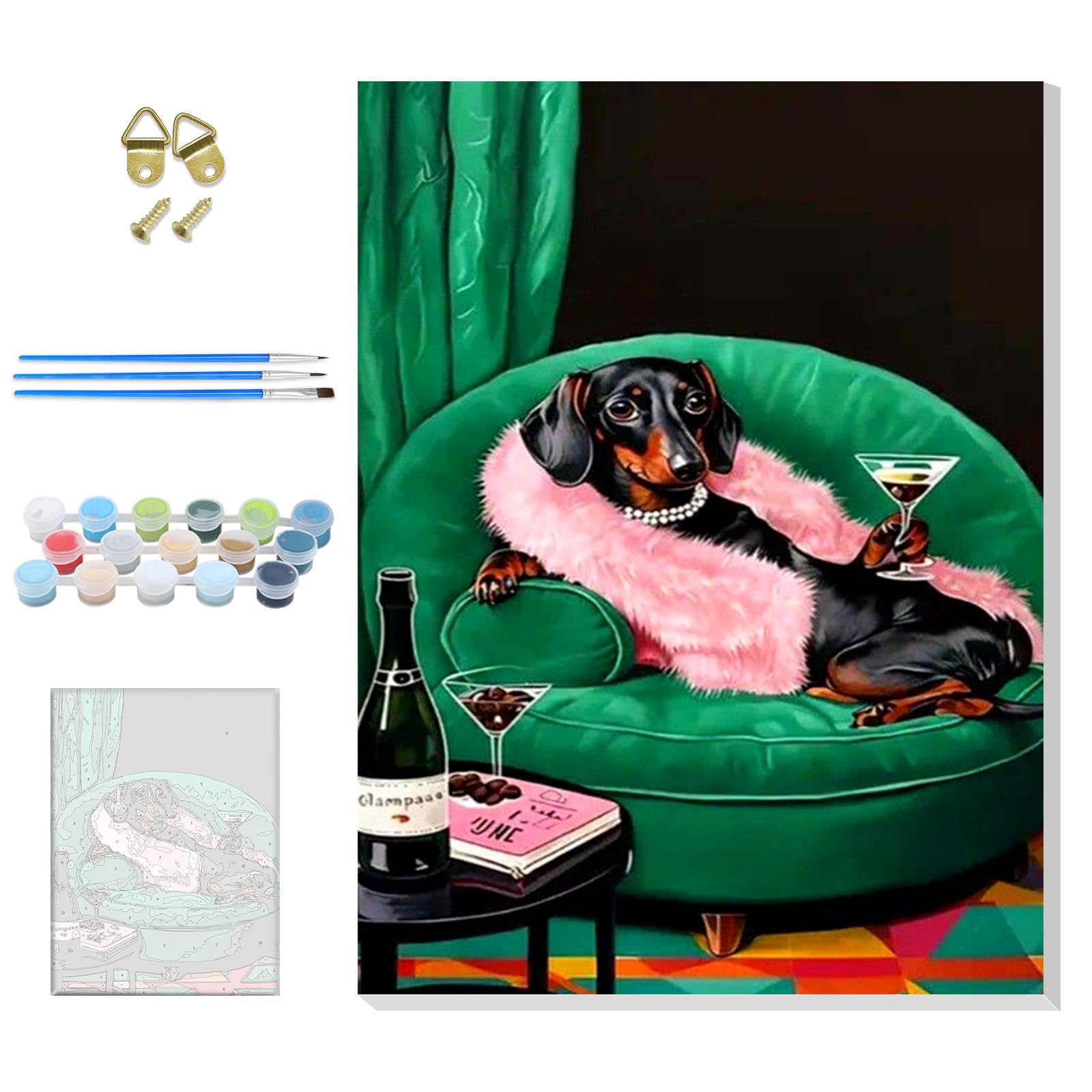 GHHKUD Dog Paint by Number Kits for Adults with Framed Canvas, Animal Easy Adult Paint by Numbers Canvas Kits for Beginner, Oil Acrylic Arts and Crafts for Home Wall Decor 8x12inch