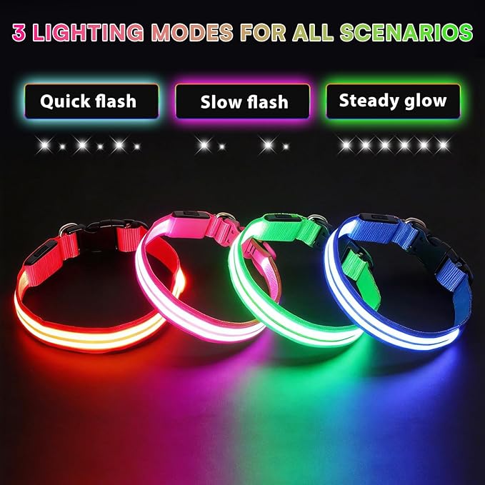 Collar LED Recargable para Perro, Ajustable 15-19 pulg, Verde miniatura 2