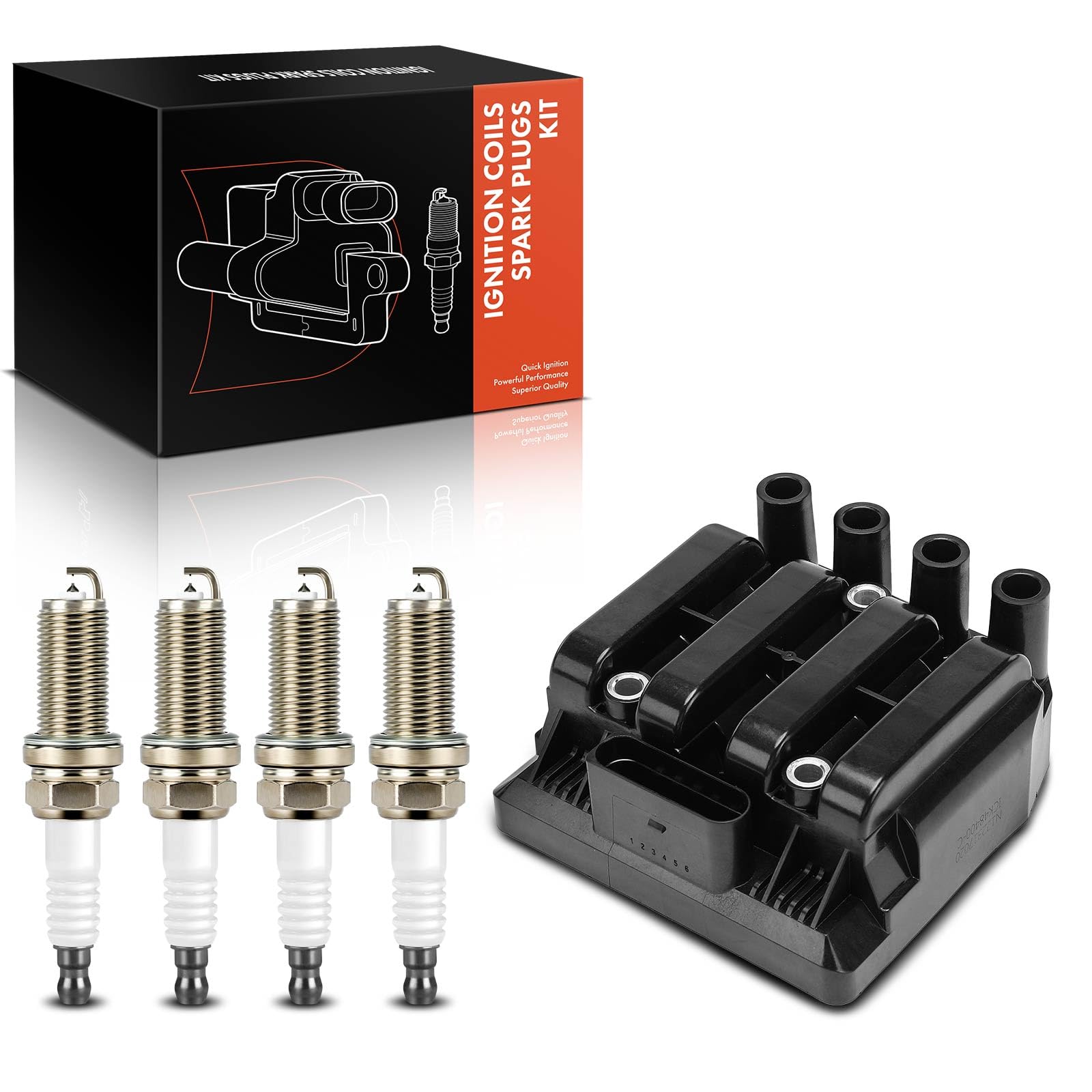 Frankberg 1 bobina di accensione + 4 candele benzina 6418 | Compatibile con: Golf IV Variante 1J5, New Beetle 1C1 9C1, B.o.r.a 1J2, T.o.u.r.a.n 1T1 1T2