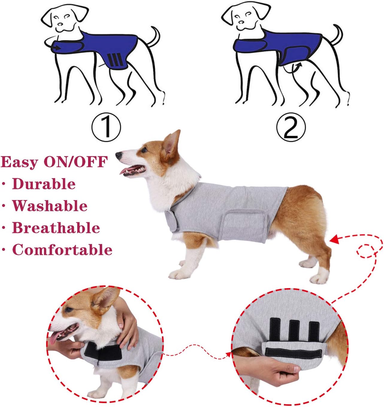 YUKOOL Anxiety Coat for Dogs, Lightweight Wrap Calming Vest, Dog Anxiety Jacket, Used to Instant Therapy for Over Excitement in Lightning and Fireworks to Keep Calming Comfort(S,Grey) 5 71l0NCutPRL. AC SL1500