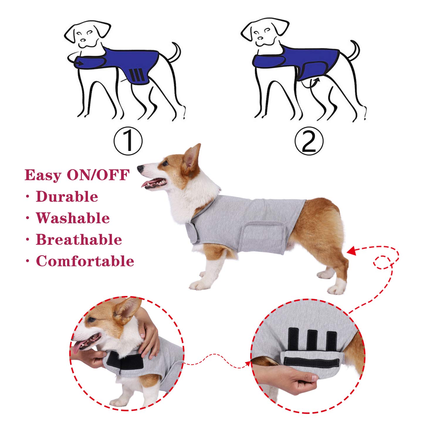 Anxiety Mantel für Hunde, leichte Wickelweste, Hunde-Angstjacke, verwendet zur sofortigen Therapie für Überspannung bei Blitzlicht und Feuerwerk, um beruhigenden Komfort zu halten, L, grau