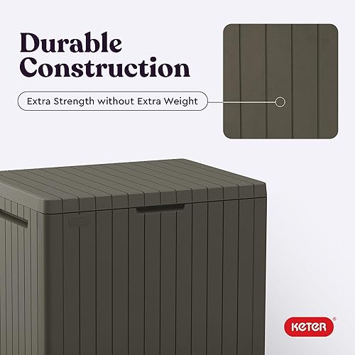 Vista 31 de Keter City - Caja de almacenamiento de resina para exteriores de 30 galones y mesa auxiliar para muebles de patio para accesorios de piscina y Gris