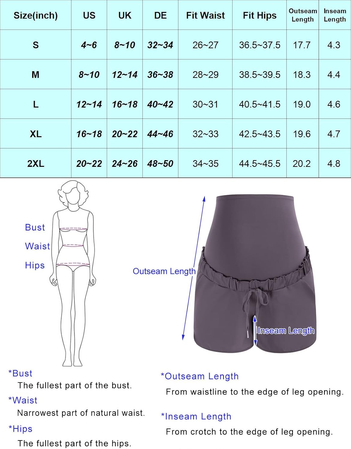 Maacie Maternity High Waist Shorts Drawstring Workout Shorts with Pockets - Image 6
