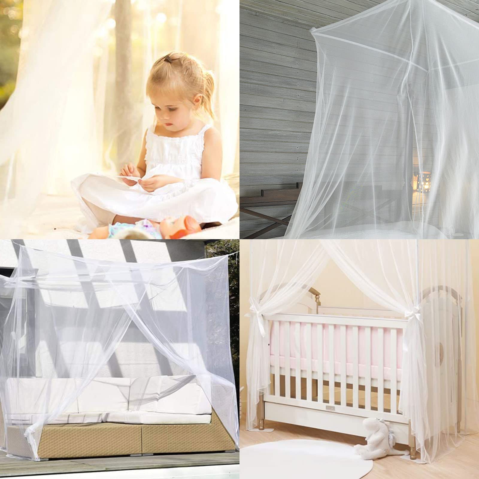 Moustiquaire de lit carrée, Baldaquin en Polyester Lits, Moustiquaire pour lit Double et lit Simple avec Outil d'installation, pour se protéger efficacement des moustiques, Blanc (2 * 2 * 1.8cm)