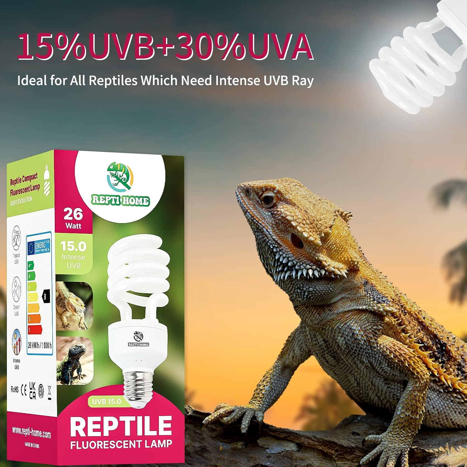 UVB Reptile Light 15.0, 26W Intense UVA UVB Bulb for Reptiles, Terrarium Compact Fluorescent Lamp, Reptile UVB Light Bulb for Desert Reptiles & Amphibians image 5