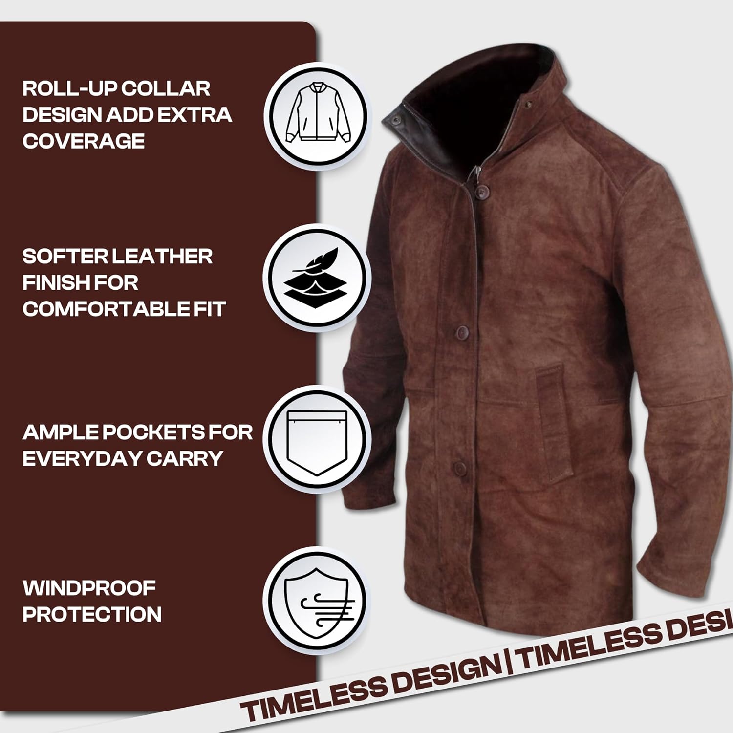 Flesh & Hide F&H Men's Sheriff Walt Longmire Robert Taylor Genuine Leather Coat - Image 6