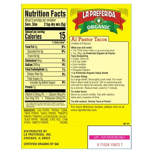 Miniatura 2 de La Preferida Condimento orgánico para tacos Al Pastor, 1 onza (paquete - 12)
