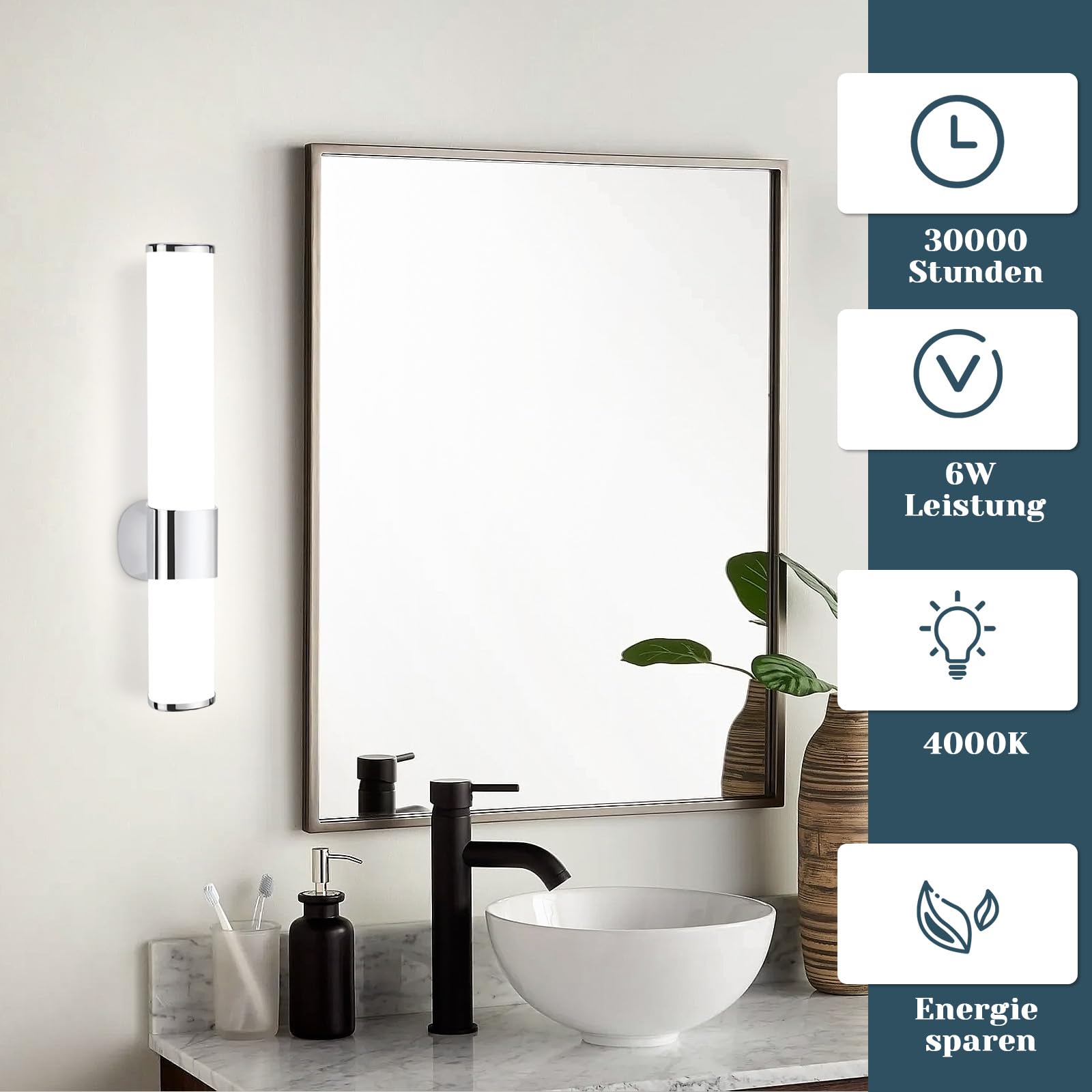 Homefire 2ER LED Spiegelleuchte Bad Spiegellampe - 6W Badleuchte Wand 35CM Wandlampe Badezimmer Wasserdicht IP44 Chrom Modern Neutralweiß 4000K Badlampe Wandleuchte für Keller Küche Badschrank