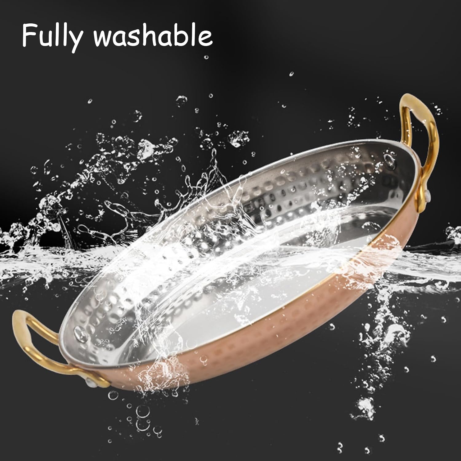 Oval Spanish Paella Pan Hand Hammered Skillet Pan Dual Rivet Handles Stainless Steel Spanish Pans Dishwasher-Safe Paella Cookware for Home Cooking Cookware Kitchen,Silver,20cm/7.9inch